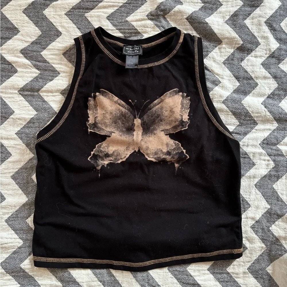 FAIRYCORE Black Tank Top with Butterfly Design MEDIUM - Picture 2 of 3
